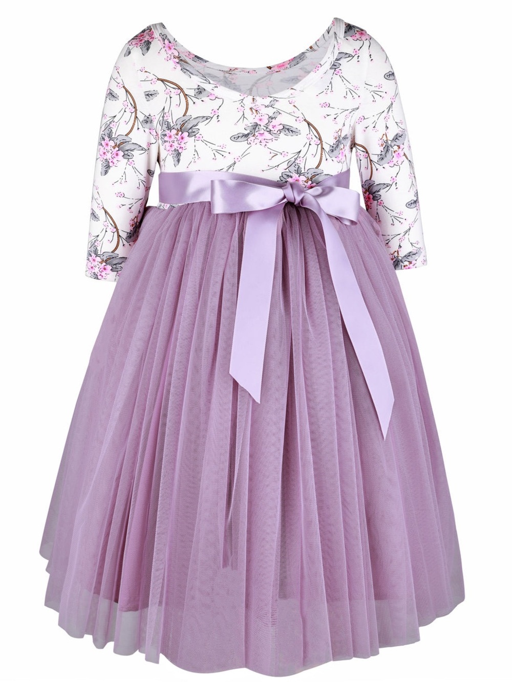 Lilac Tulle Floral Bow Dress
